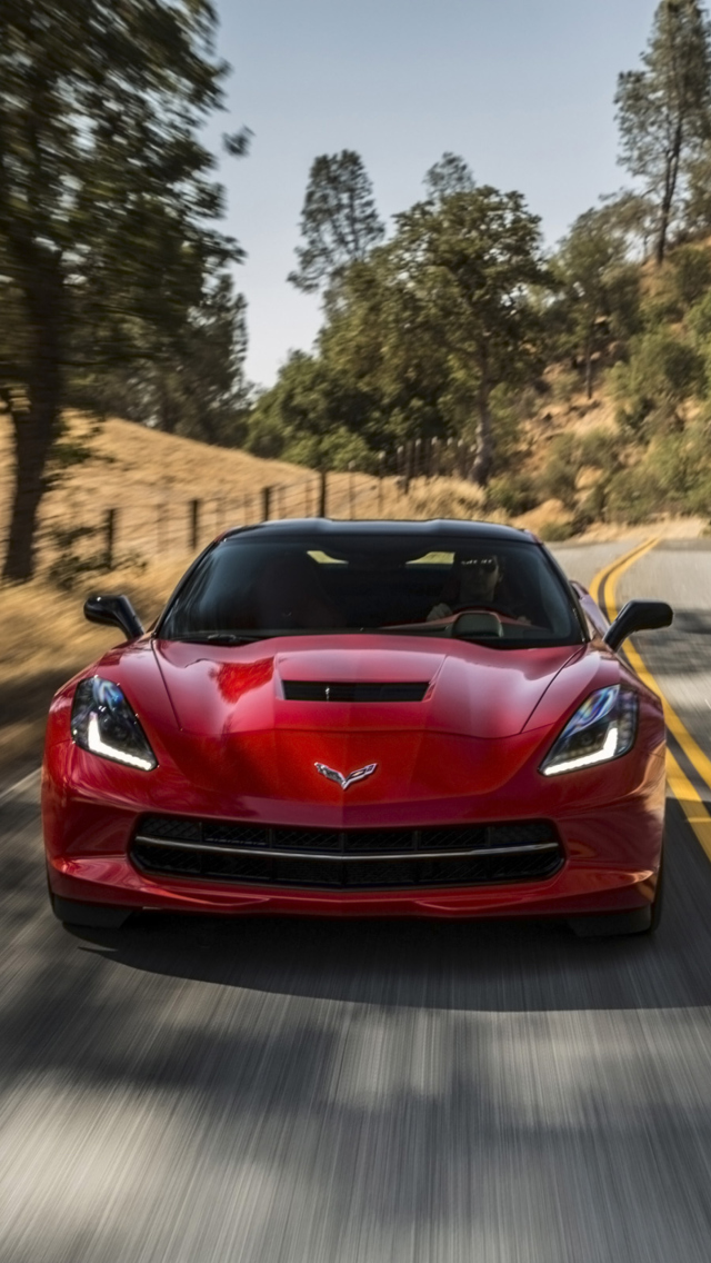Das 2014 Red Chevrolet Corvette Stingray Wallpaper 640x1136