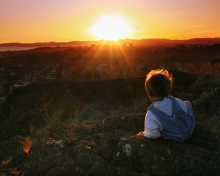 Little Boy Looking At Sunset From Hill wallpaper 220x176