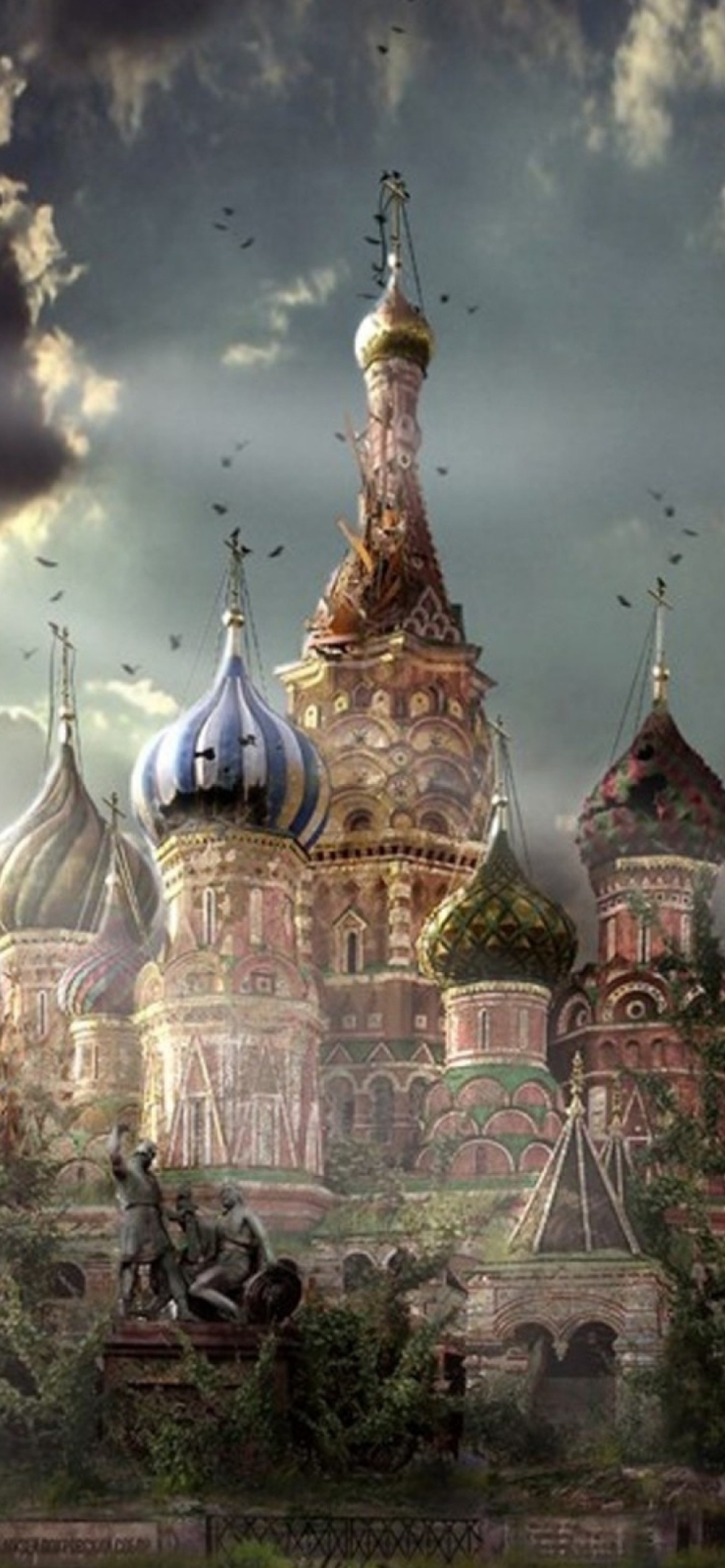 Fondo de pantalla St Basil's Cathedral Moscow Red Square Artistic Clouds 1170x2532