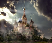 Das St Basil's Cathedral Moscow Red Square Artistic Clouds Wallpaper 176x144