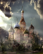 St Basil's Cathedral Moscow Red Square Artistic Clouds wallpaper 176x220