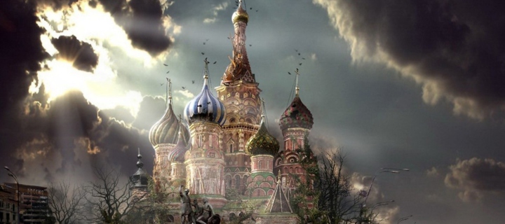 St Basil's Cathedral Moscow Red Square Artistic Clouds wallpaper 720x320