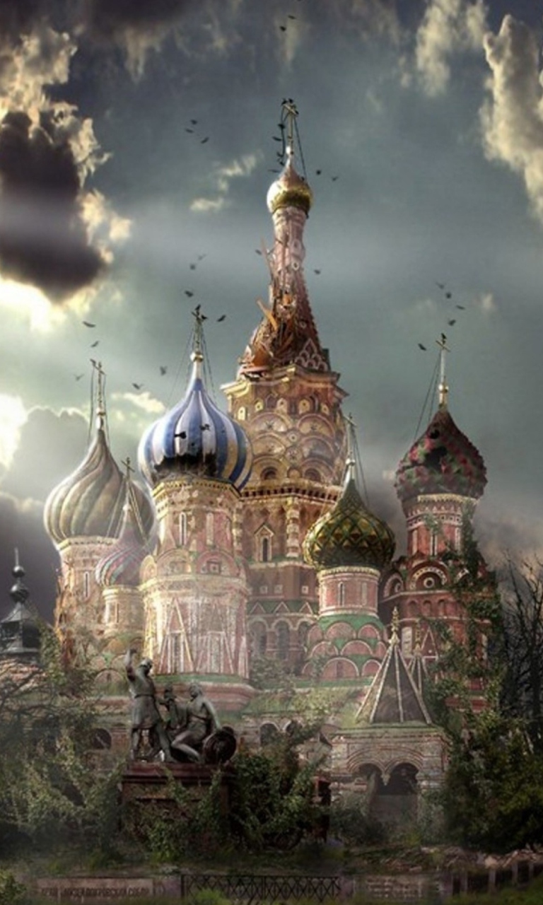 Sfondi St Basil's Cathedral Moscow Red Square Artistic Clouds 768x1280