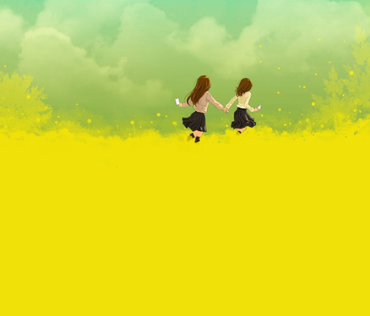 Das Girls Running In Yellow Field Wallpaper 1200x1024