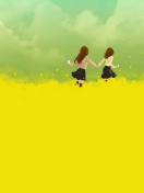 Fondo de pantalla Girls Running In Yellow Field 132x176