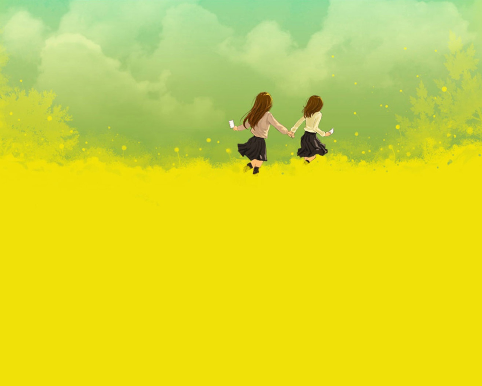 Girls Running In Yellow Field wallpaper 1600x1280