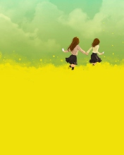 Girls Running In Yellow Field wallpaper 176x220