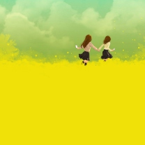 Das Girls Running In Yellow Field Wallpaper 208x208