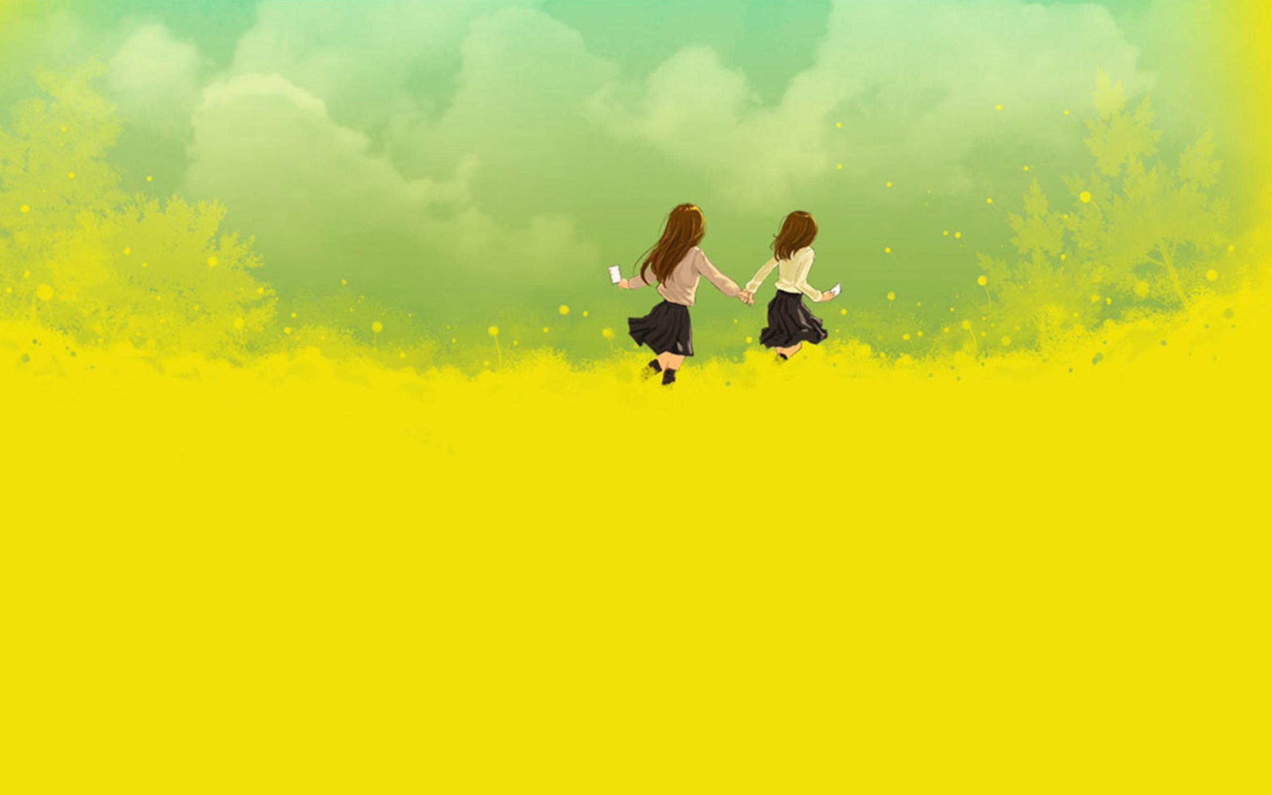 Sfondi Girls Running In Yellow Field 2560x1600