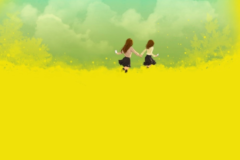 Das Girls Running In Yellow Field Wallpaper 480x320