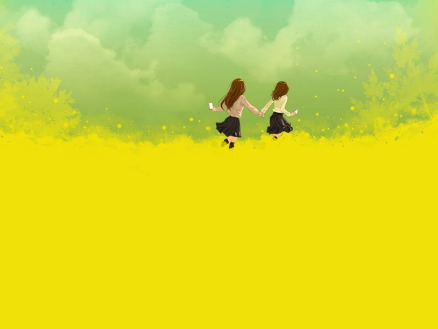 Das Girls Running In Yellow Field Wallpaper 640x480