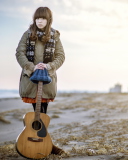 Asian Girl With Guitar Outside wallpaper 128x160