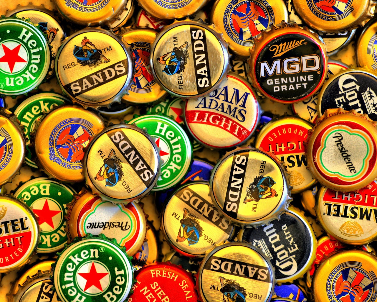 Fondo de pantalla Beer caps - Amstel, Sands, Miller 1280x1024