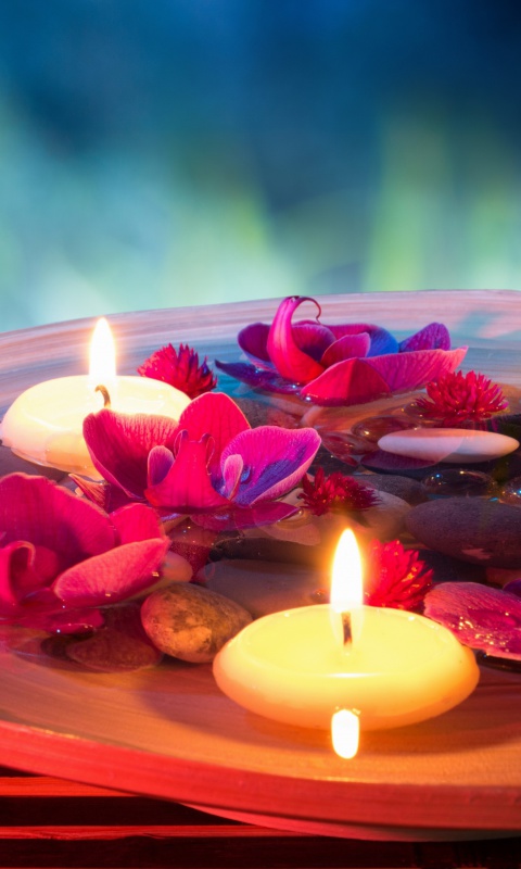 Das Petals, candles and Spa Wallpaper 480x800