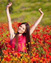 Sfondi Happy Girl In Flower Field 176x220