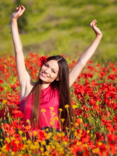 Happy Girl In Flower Field wallpaper 240x320