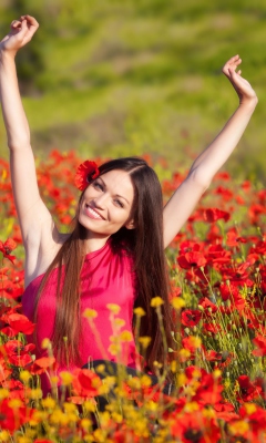 Happy Girl In Flower Field wallpaper 240x400