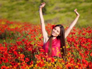 Happy Girl In Flower Field wallpaper 320x240