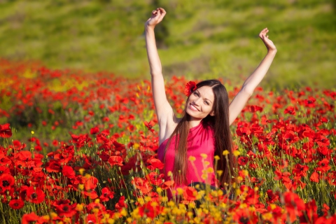 Happy Girl In Flower Field wallpaper 480x320