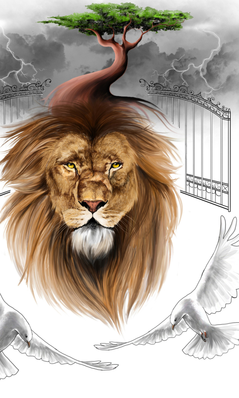 Обои Lion Painting 768x1280
