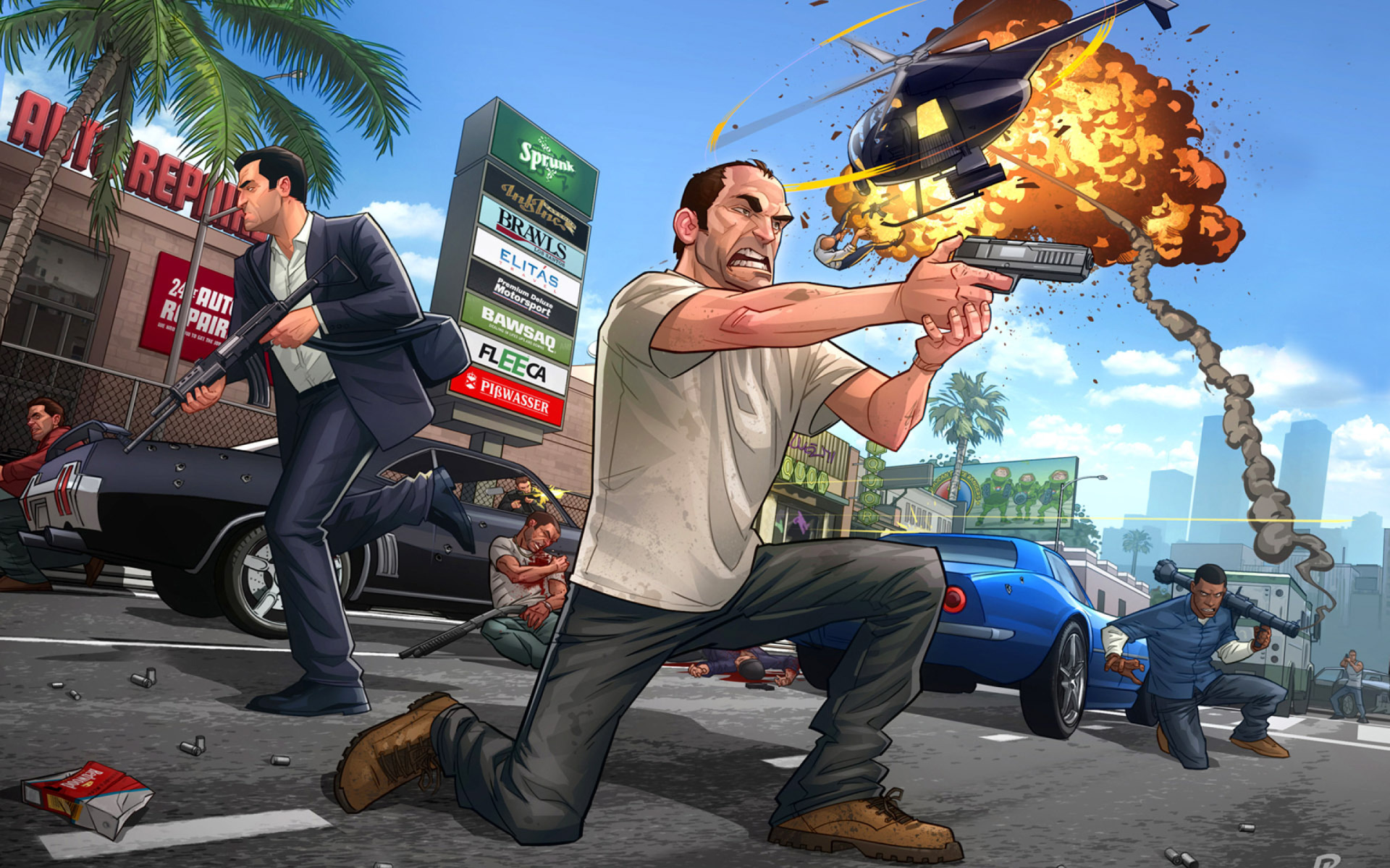 Картинка GTA 5 Battle для телефона и на рабочий стол Widescreen Desktop PC  1920x1080 Full HD