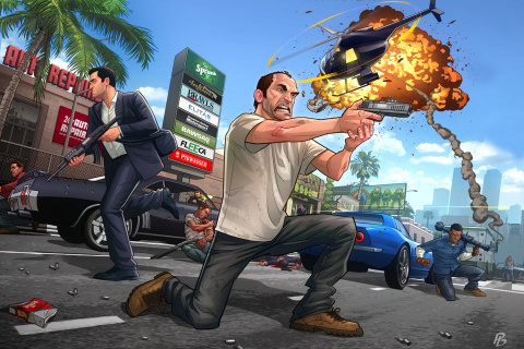 GTA 5 Battle wallpaper 480x320