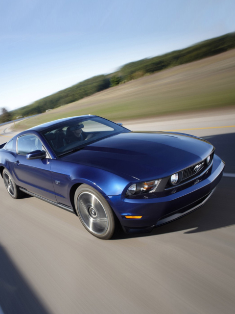 Fondo de pantalla Blue Mustang V8 480x640