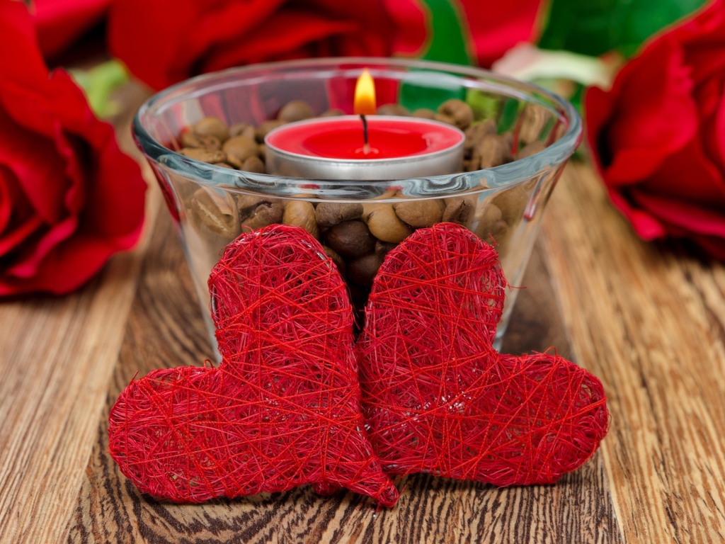 Sfondi Red Hearts And Candle 1024x768