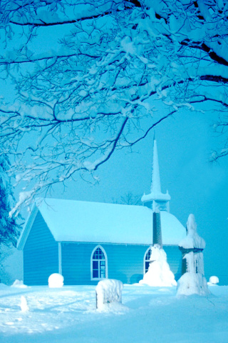 Winter Church and Chapel wallpaper 320x480