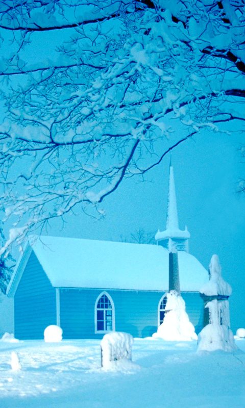 Обои Winter Church and Chapel 480x800