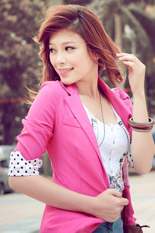 Asian Redhead Girl wallpaper 640x960