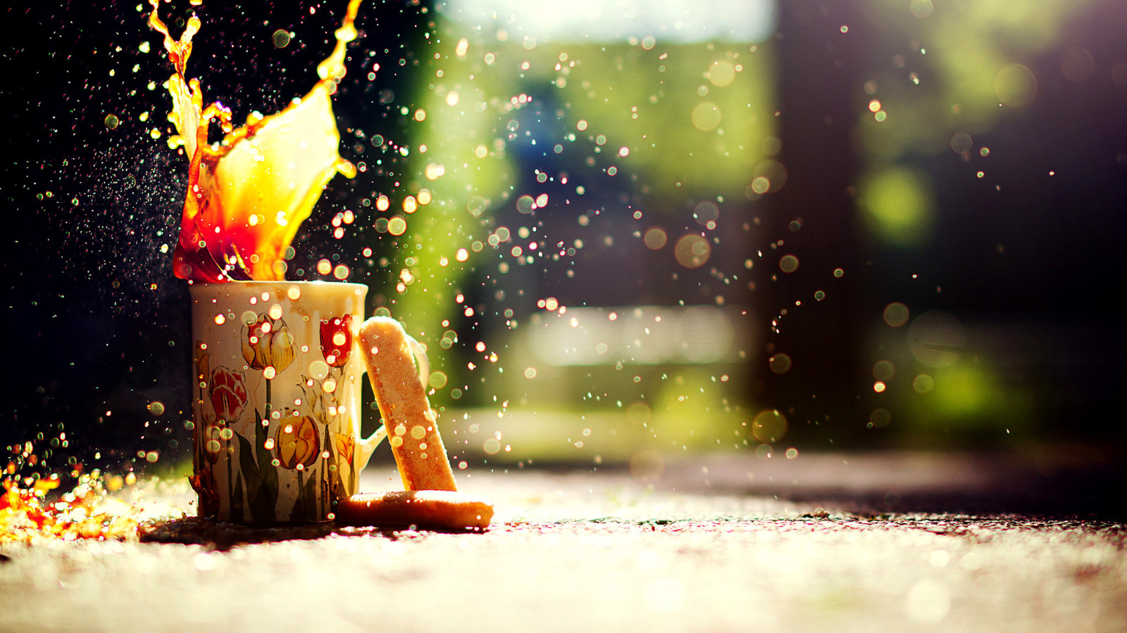 Fondo de pantalla Coffee splashes bokeh 1600x900