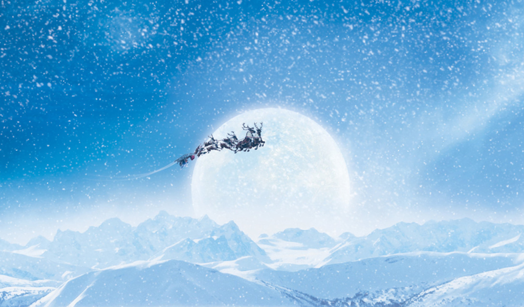 Das Santa's Sleigh And Reindeers Wallpaper 1024x600