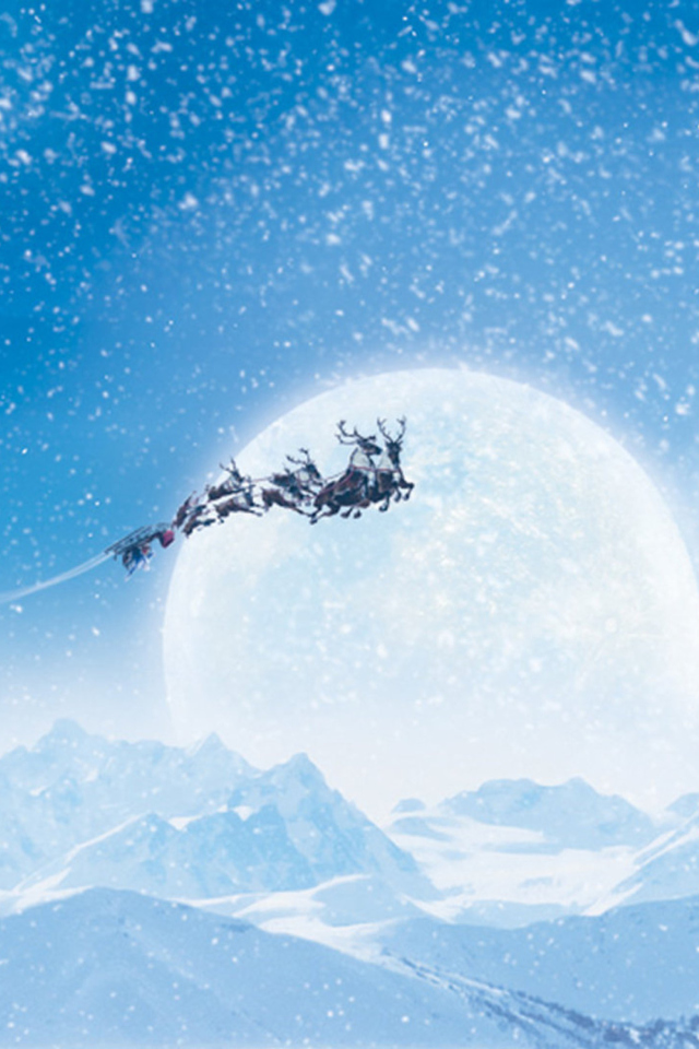 Santa's Sleigh And Reindeers wallpaper 640x960
