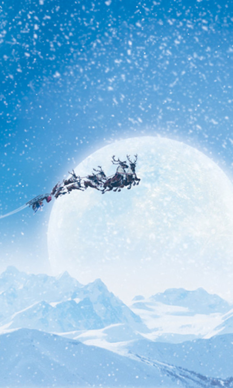 Sfondi Santa's Sleigh And Reindeers 768x1280