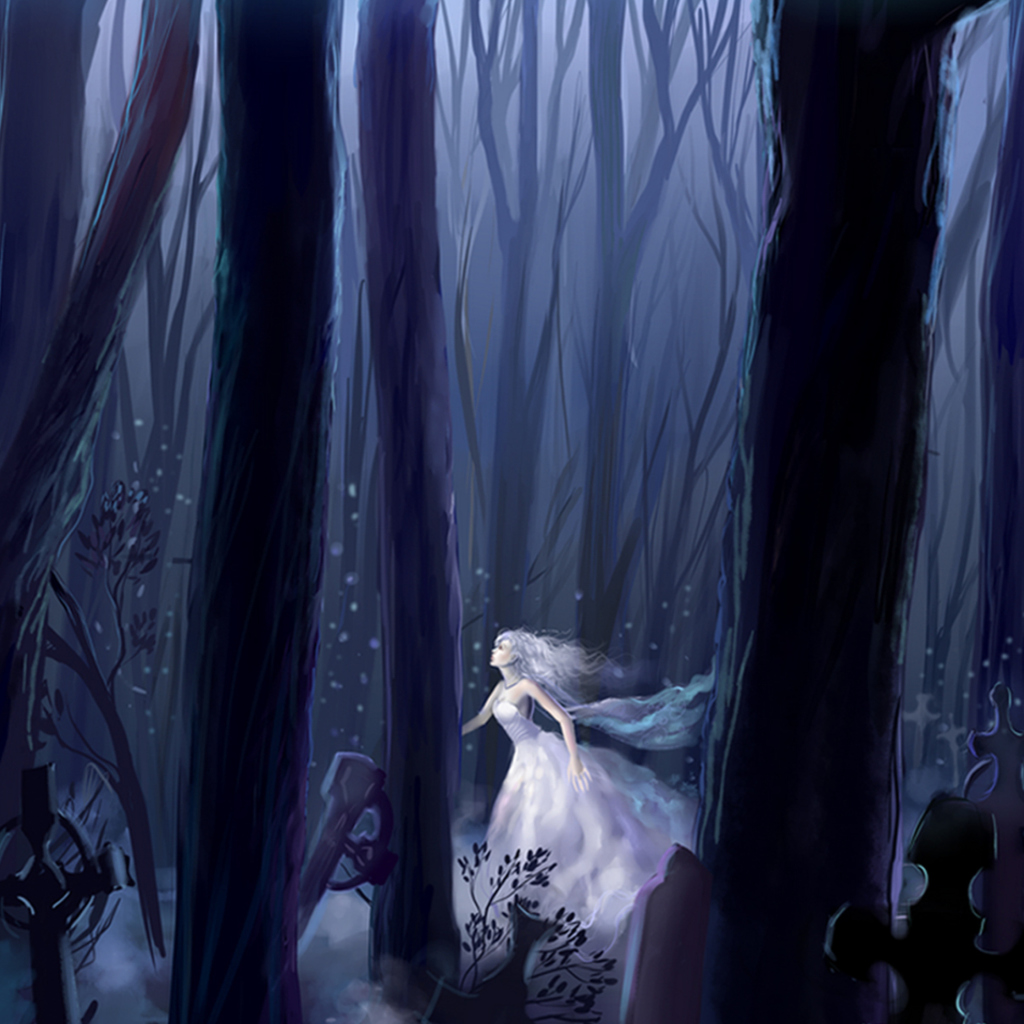 White Princess In Dark Forest wallpaper 1024x1024
