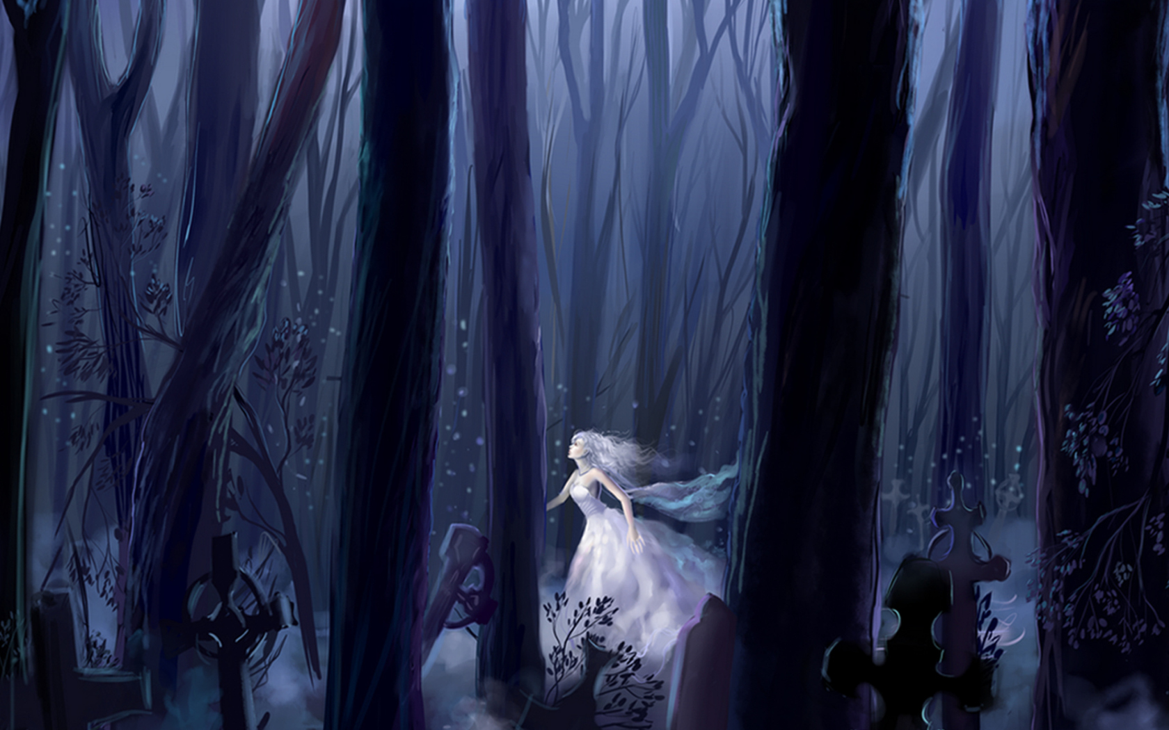 White Princess In Dark Forest wallpaper 1680x1050