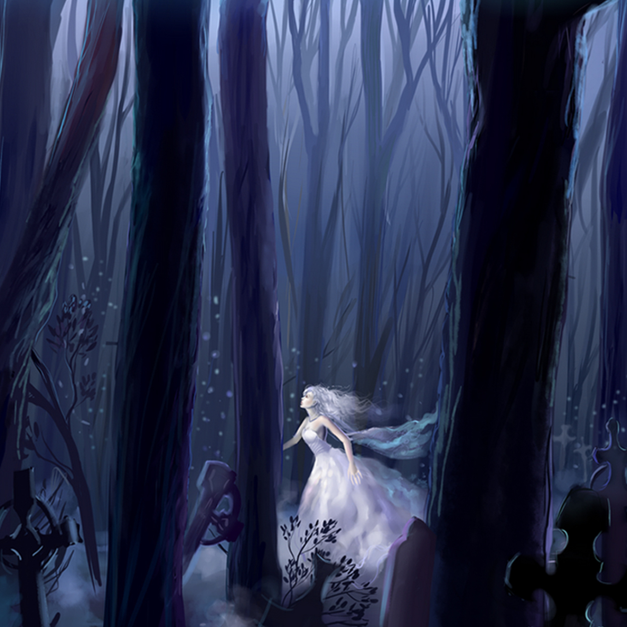 White Princess In Dark Forest wallpaper 2048x2048