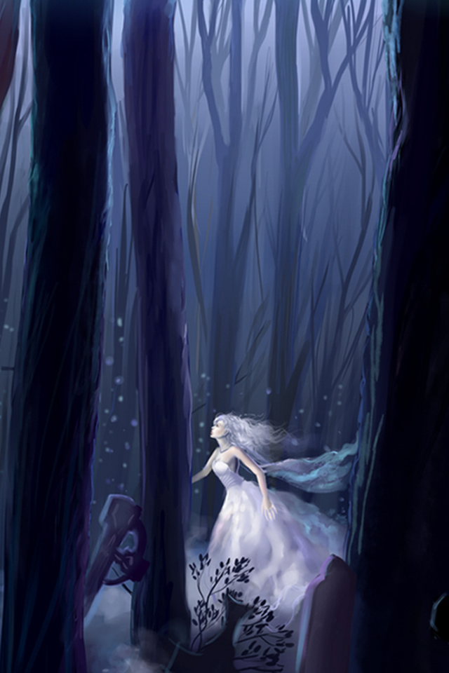 White Princess In Dark Forest wallpaper 640x960