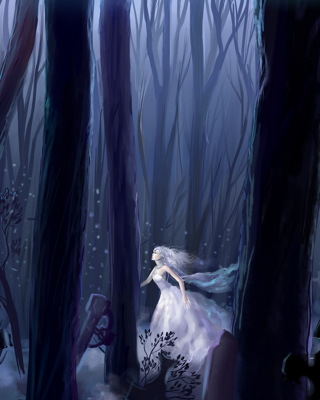 Kostenloses White Princess In Dark Forest Wallpaper für iPhone 1G
