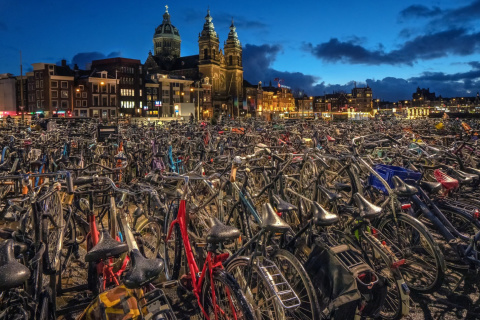 Обои Amsterdam Bike Parking 480x320