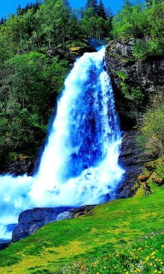 Fondo de pantalla Waterfall Trekking in the mountains 240x400