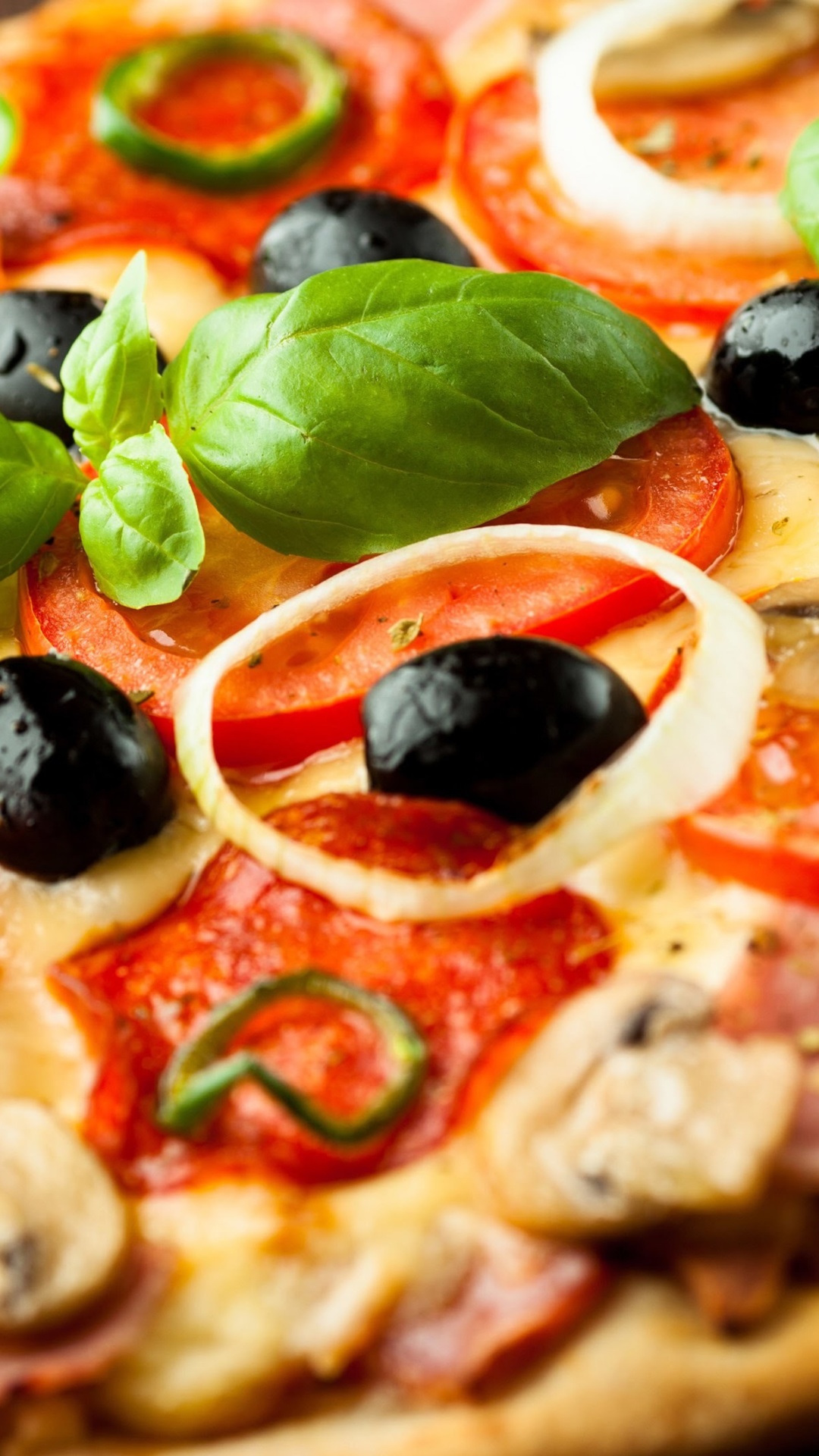 Sfondi Pizza with mushrooms and tomatoes 1080x1920