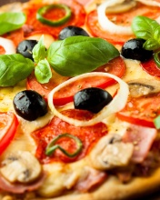 Обои Pizza with mushrooms and tomatoes 176x220