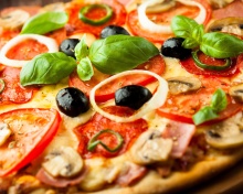Pizza with mushrooms and tomatoes wallpaper 220x176