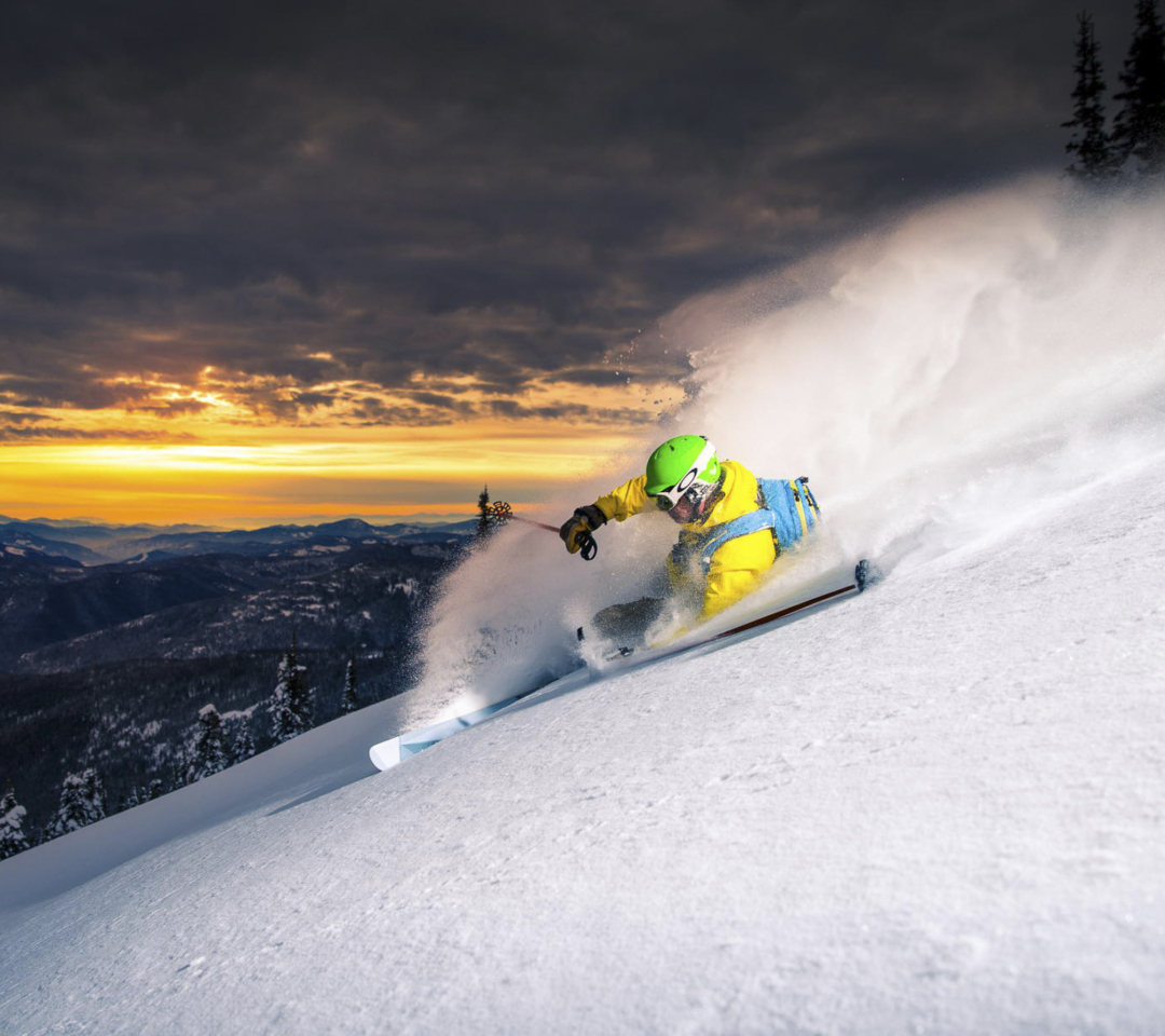 Das Skiing At Sunrise Wallpaper 1080x960