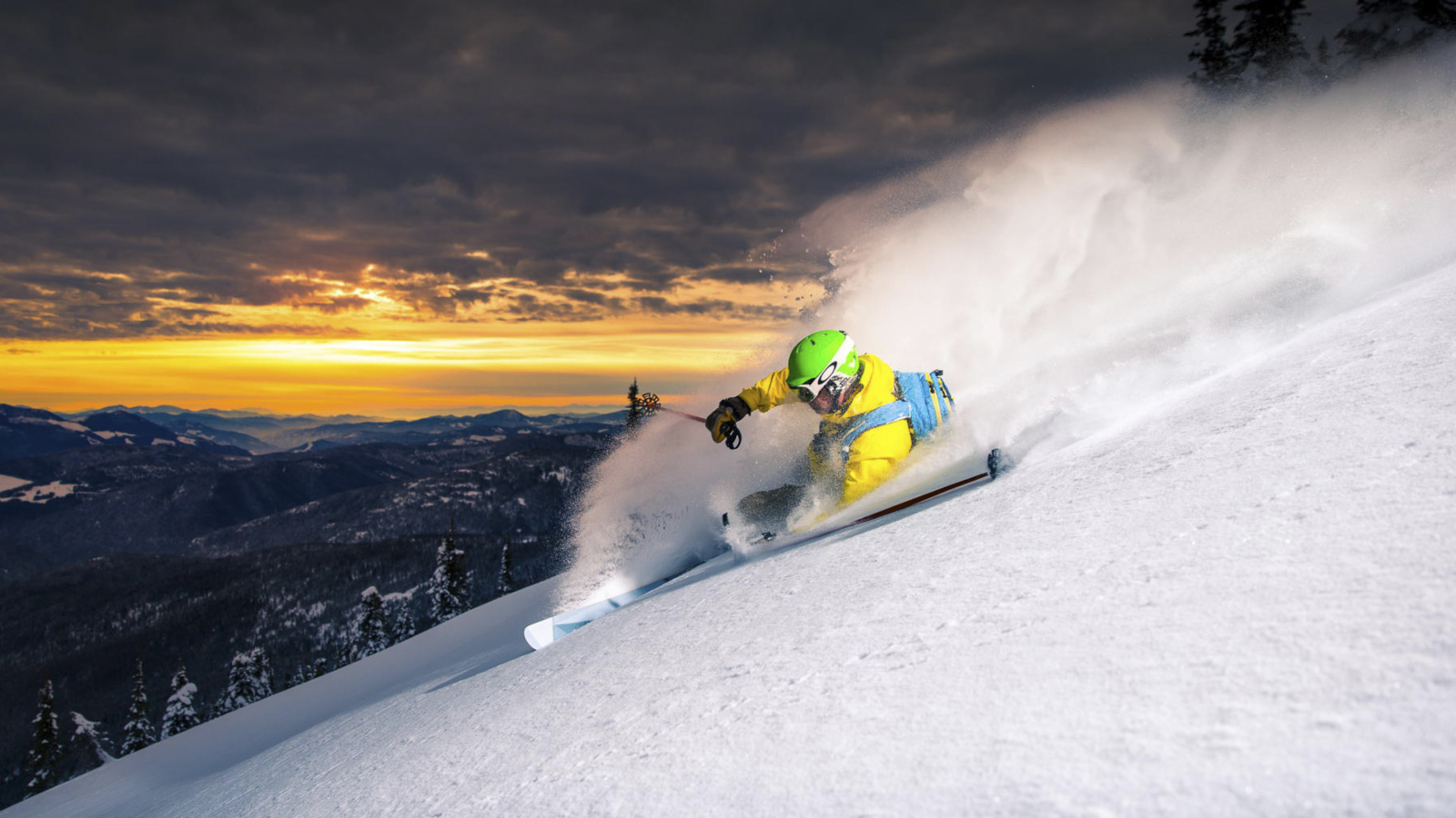 Screenshot №1 pro téma Skiing At Sunrise 1600x900