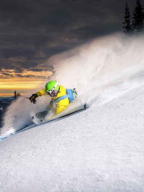 Skiing At Sunrise wallpaper 480x640