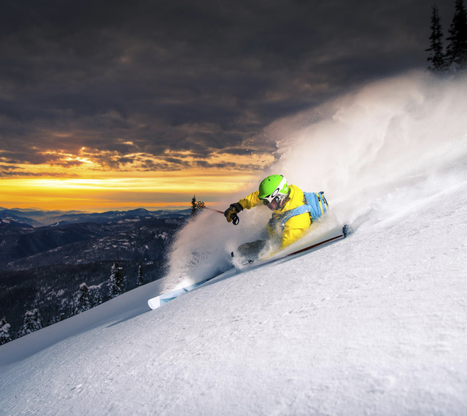 Skiing At Sunrise wallpaper 960x854