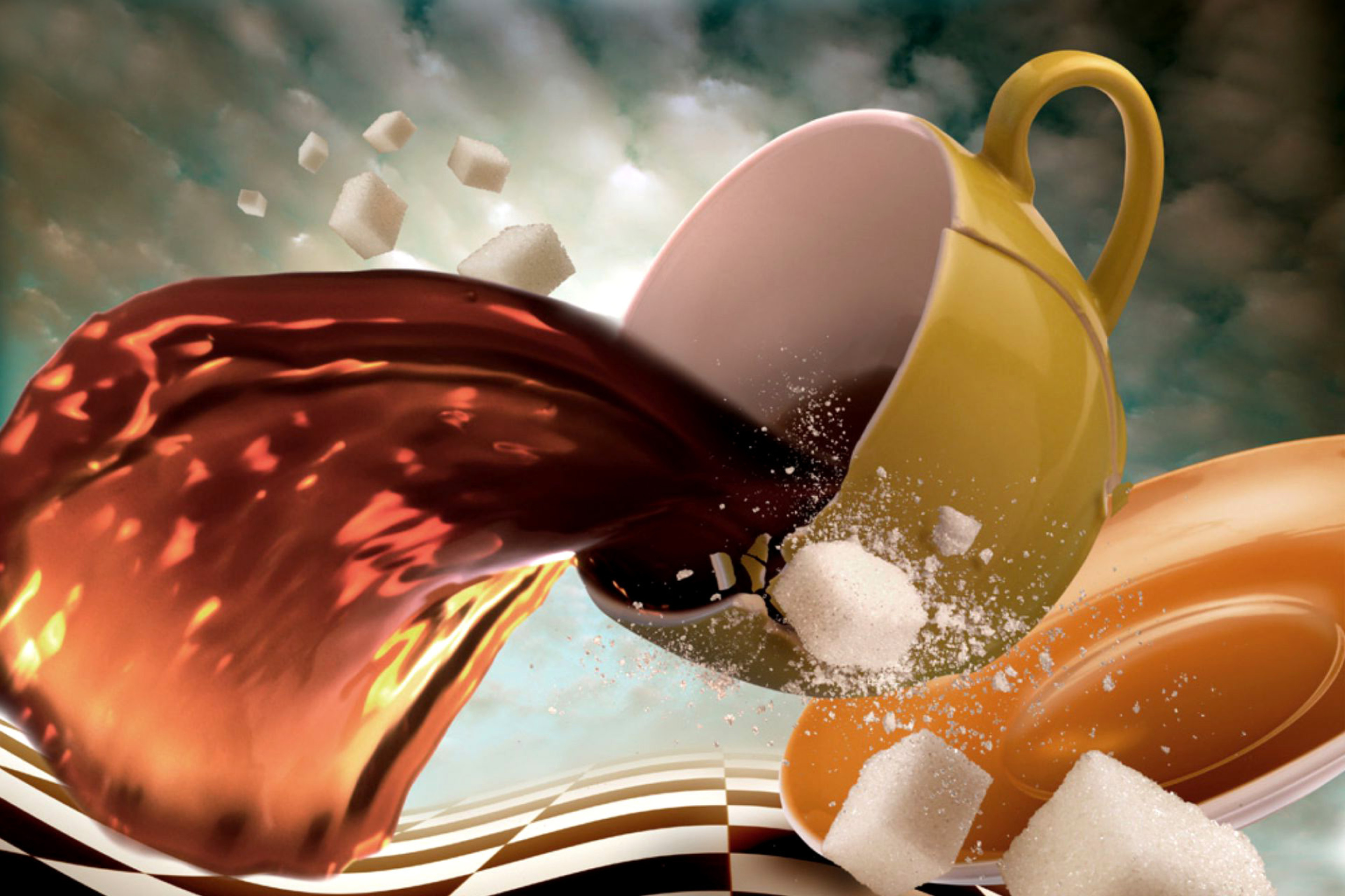 Fondo de pantalla Surrealism Coffee Cup with Sugar cubes 2880x1920